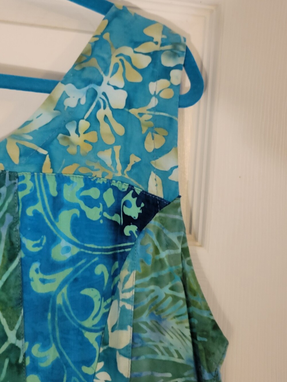 Batik Print Blue and Green Floral Patchwork Sun Dress Size XL Beach Coverup - Picture 5 of 12